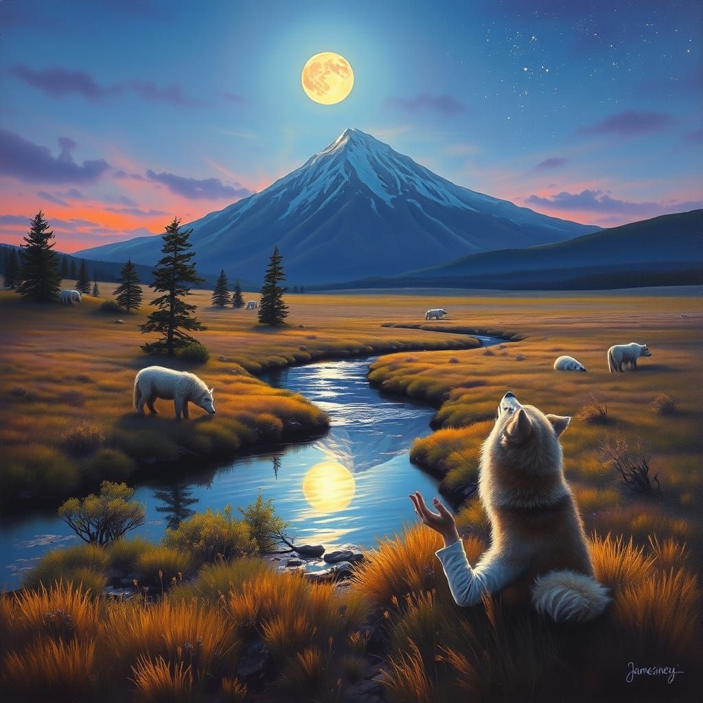 Mother Earth Embraces Life at Twilight With Full Moon