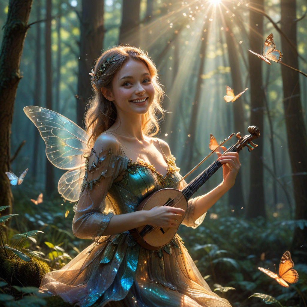 Whimsical Fairy in Sunlit Forest Glory