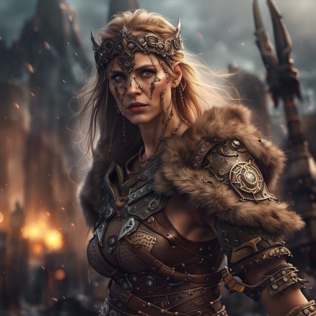 Epic Female Barbarian Beauty: Digital Matte Painting