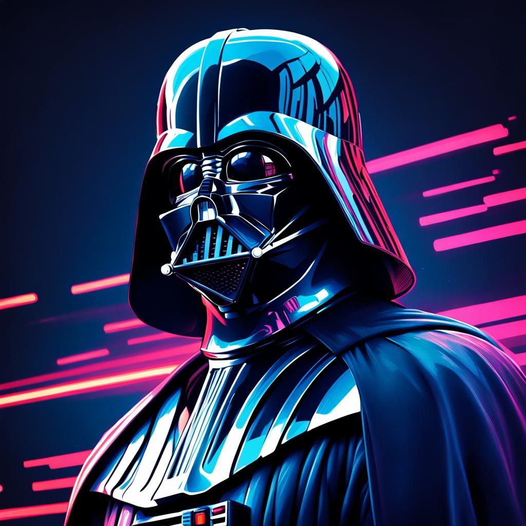 Synthwave Darth Vader in Detailed Chiaroscuro