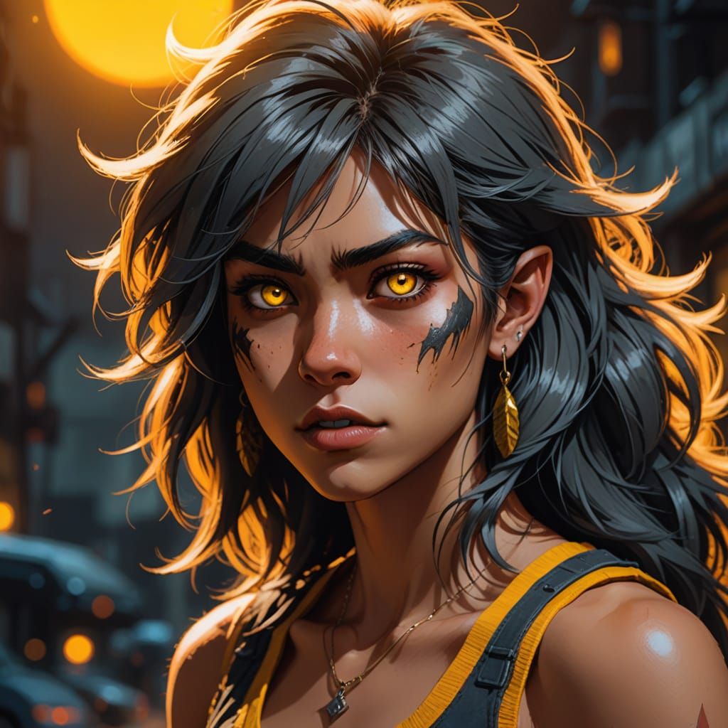 Vibrant Anime Werewolf Portrait with Exaggerated Manga-Style...