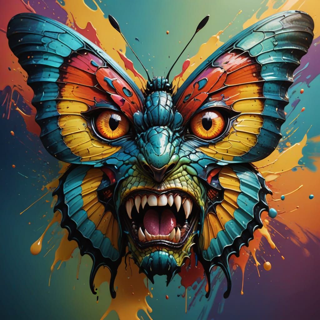 Hyperrealistic Monster Butterfly in Vivid Splash Art