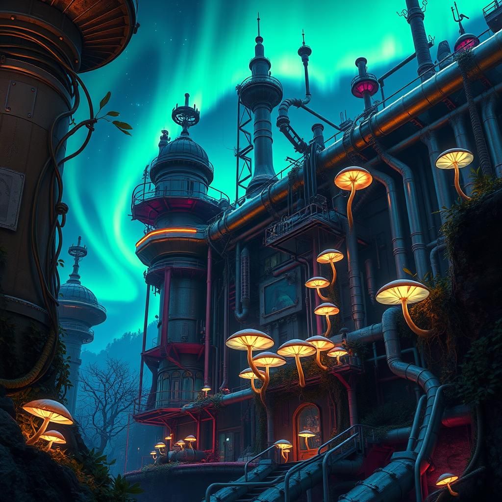 Mystical Infrastructure with Aurora Borealis