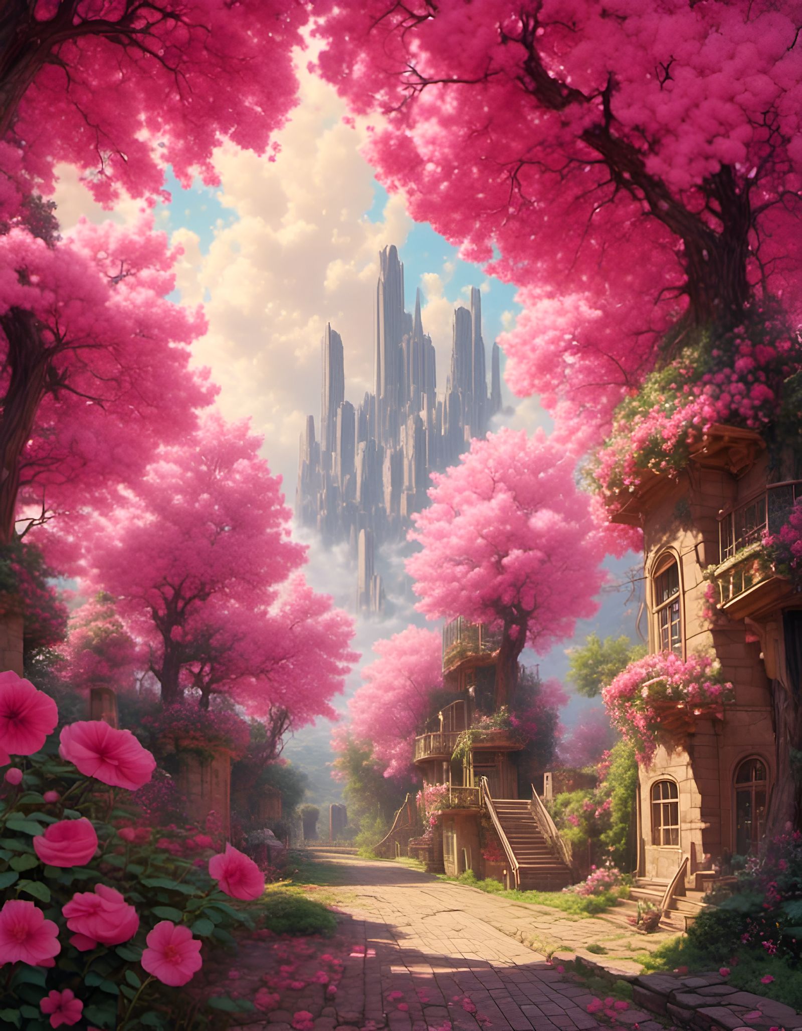 Hollyhocks in the Sky in Splatter Graffiti Style