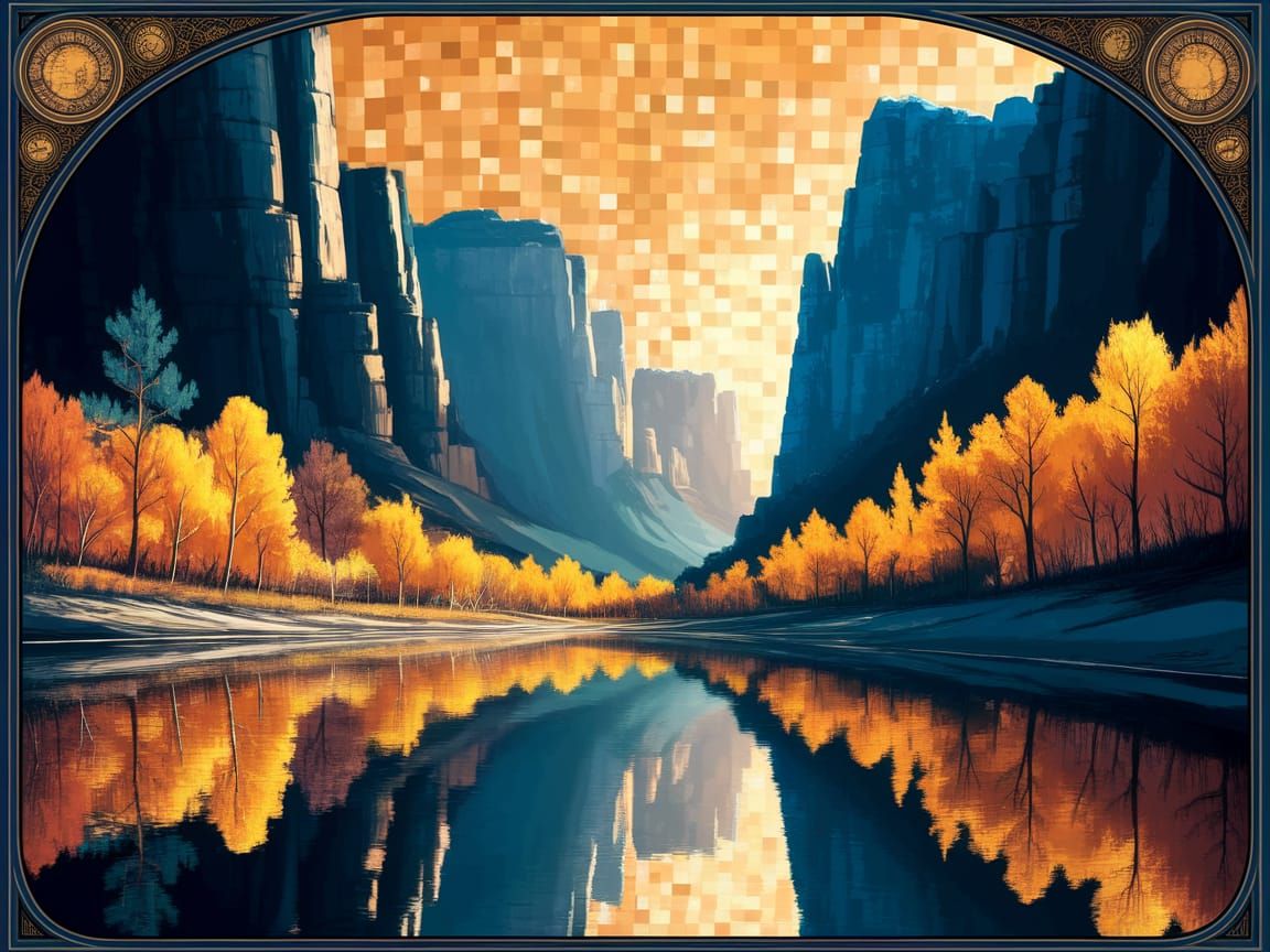 Surreal Canyon Landscapes in Art Nouveau Style