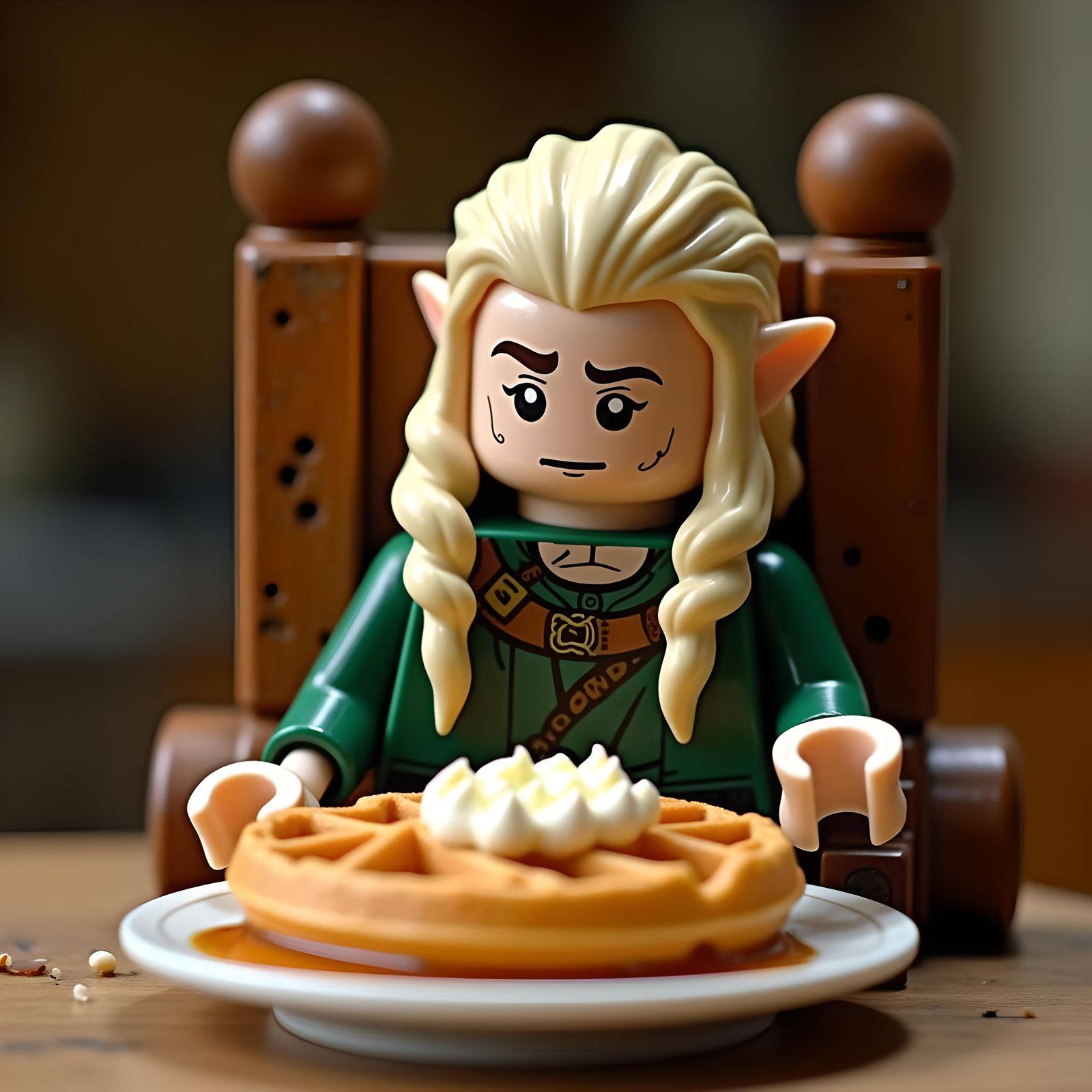 Lego Legolas in Wheelchair Eating Waffles