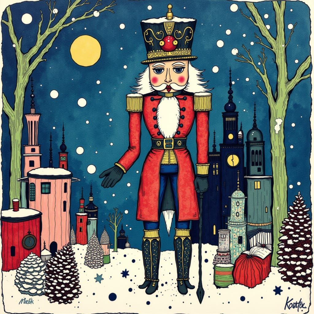 Victorian Nutcracker with Cage in Folk Art Style