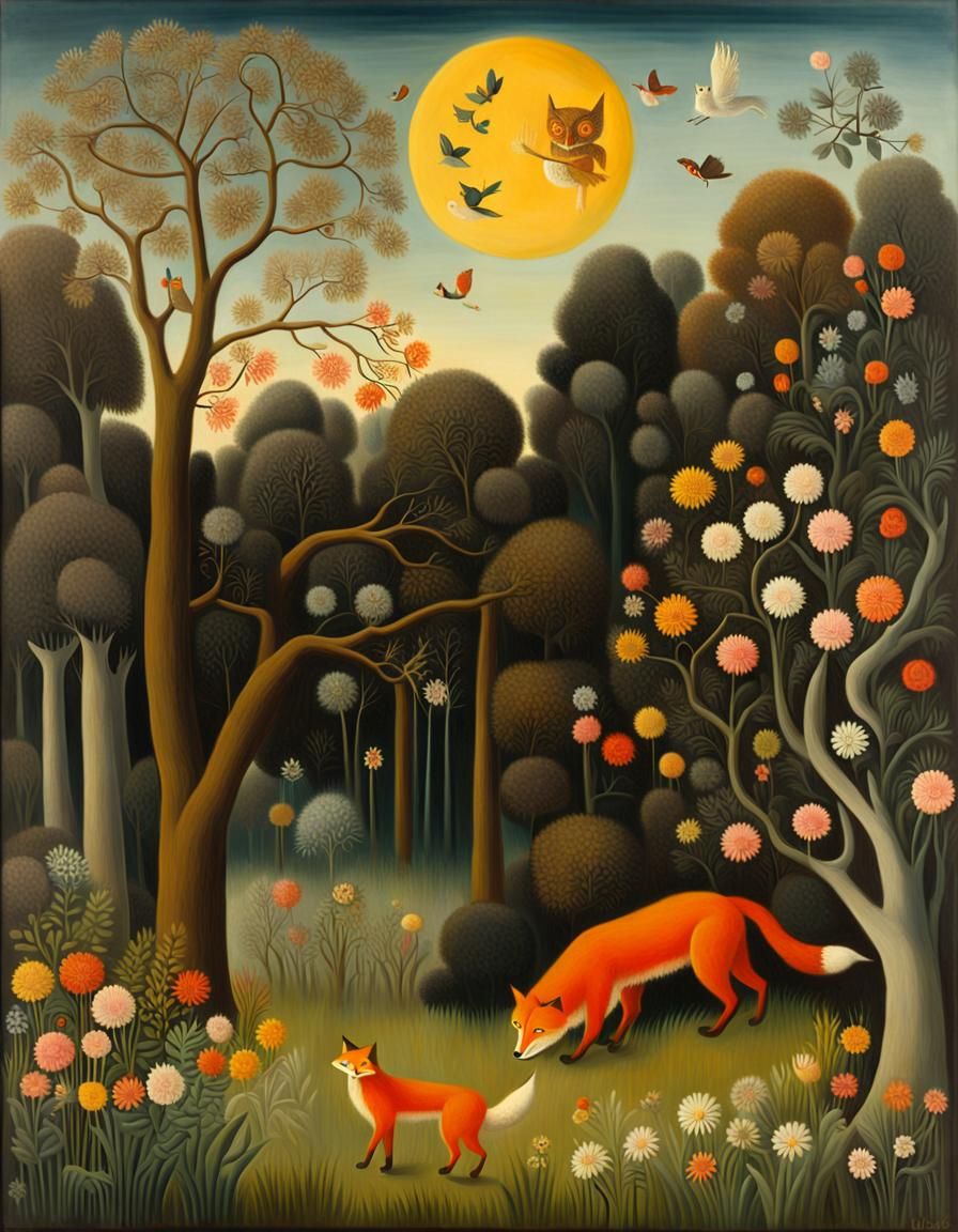 Surrealist Sunday Scene Oil Painting: Winter to Spring