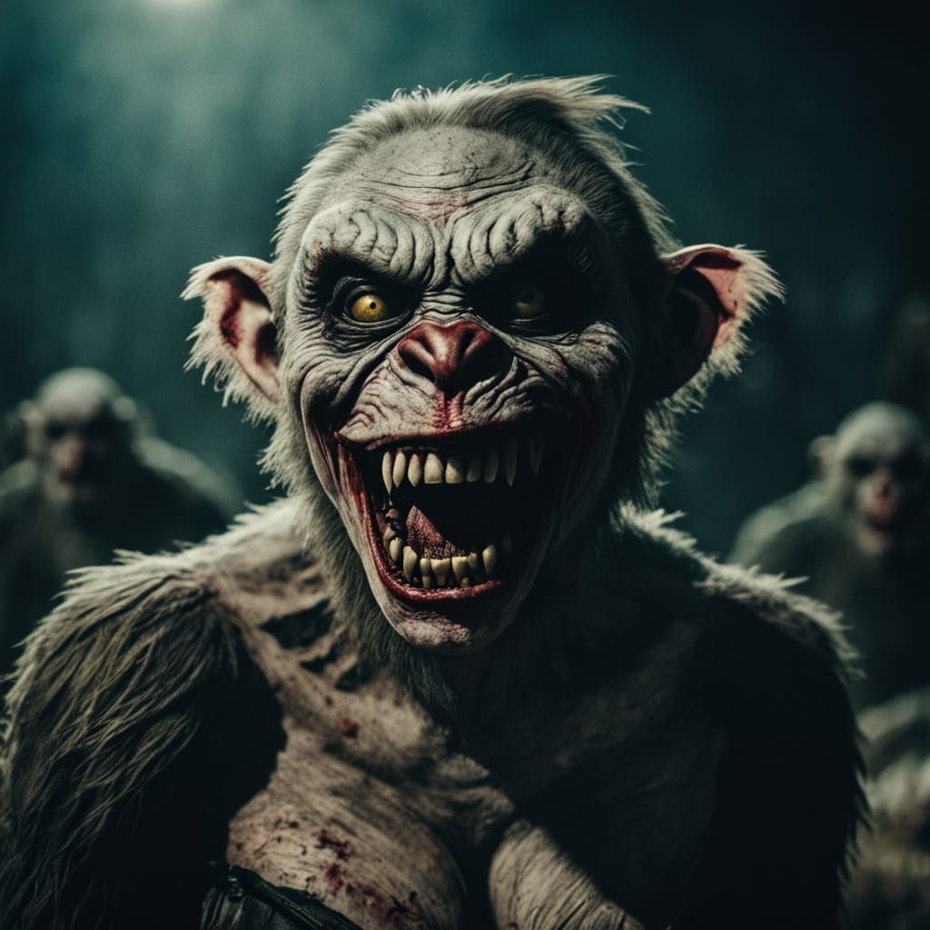 Maniacal Zombie Monkey Monster Clown in Tattered Playboy Bun...