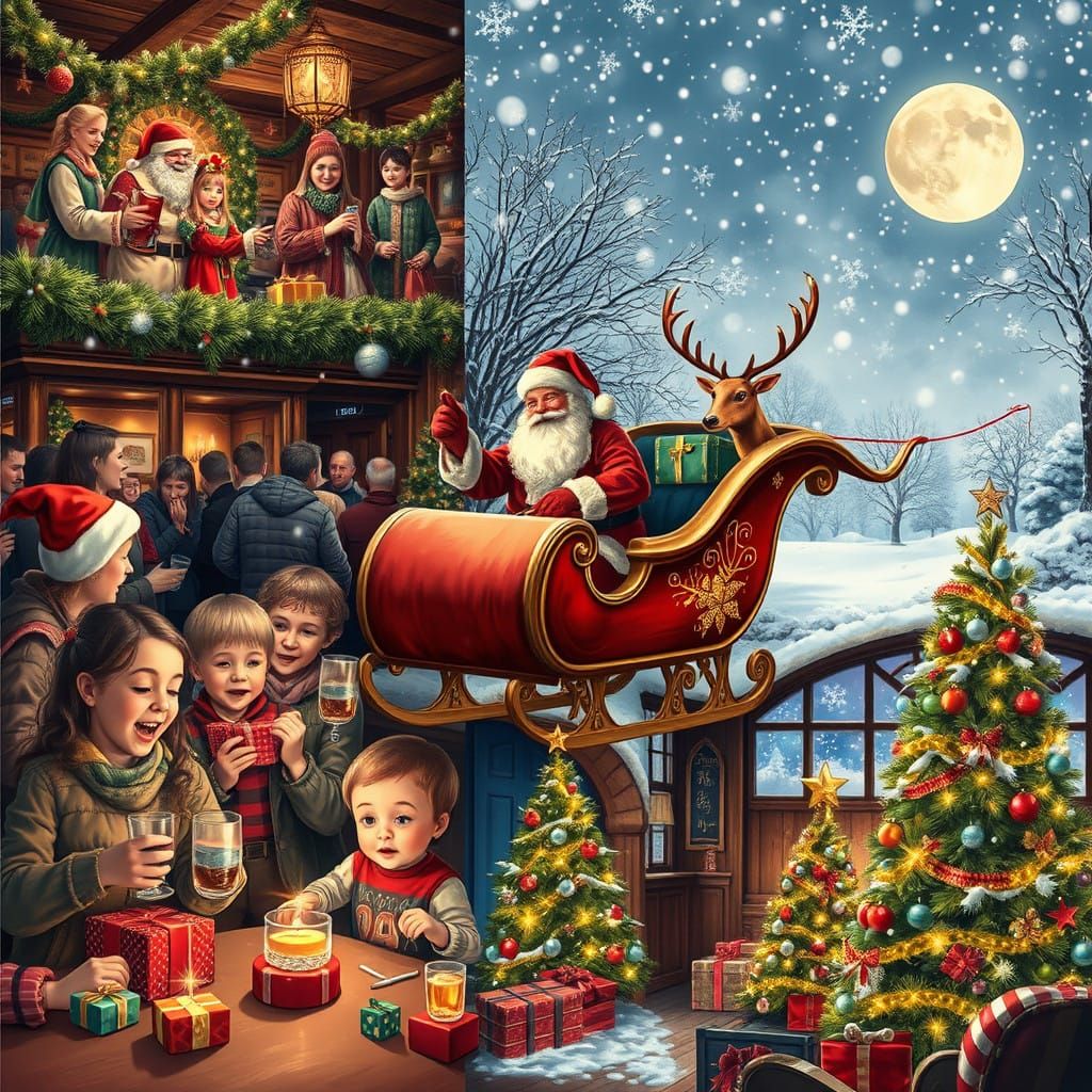 Joyful Christmas Scene with Santa and Children Celebrating
