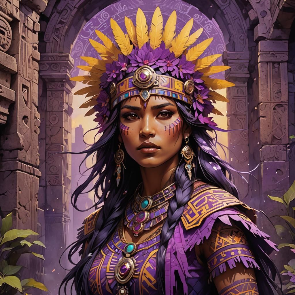 Aztec Girl Portrait in Dark Fantasy Art Nouveau Style