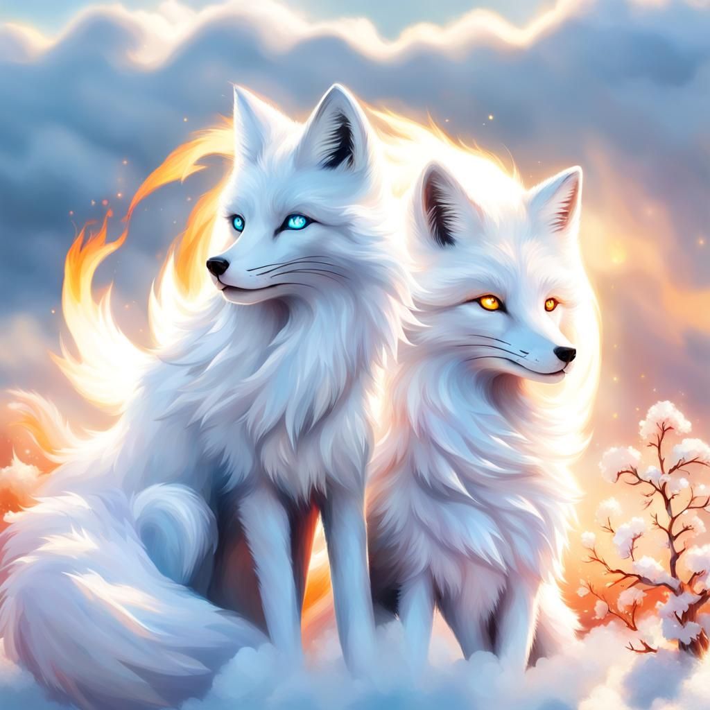 Fire Fox and Ice Fox in Divine Light