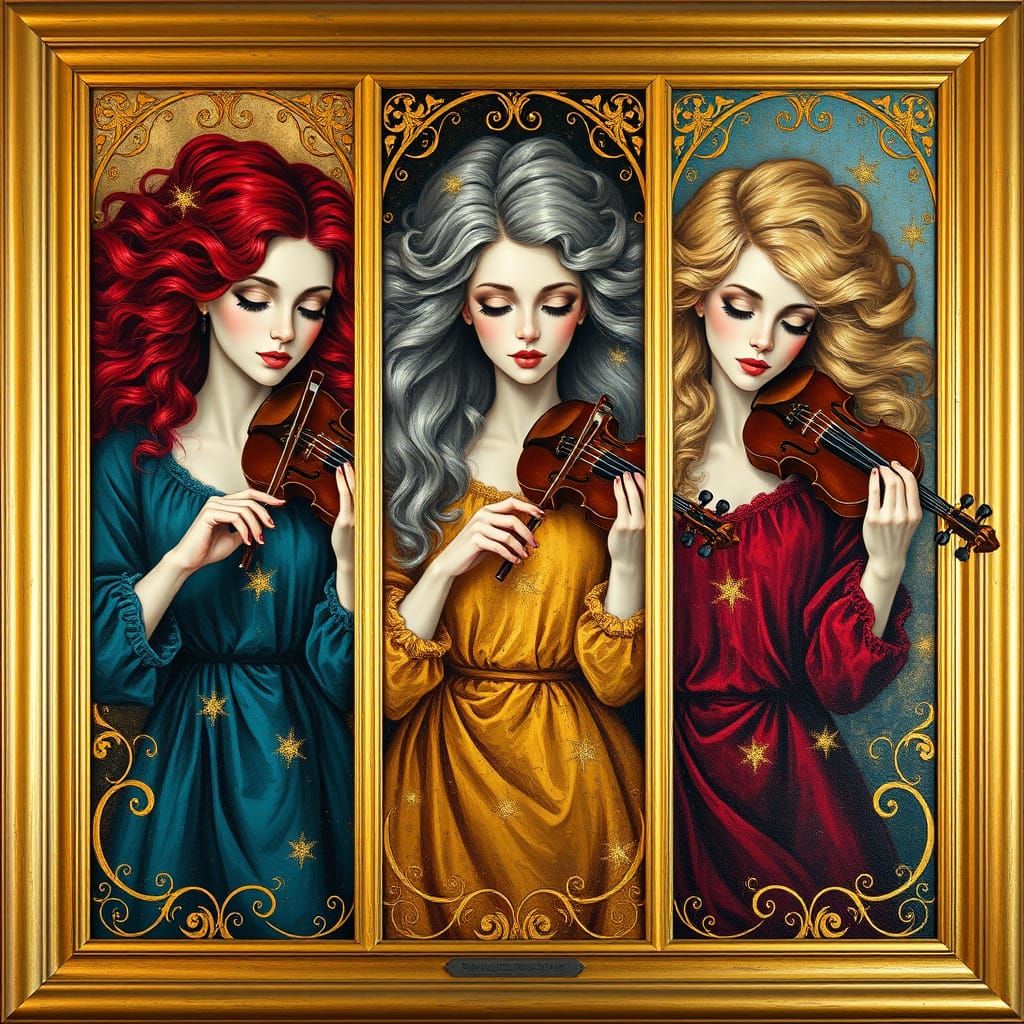 Radiant Women in Golden Frames, Expressive Brushstrokes, and...