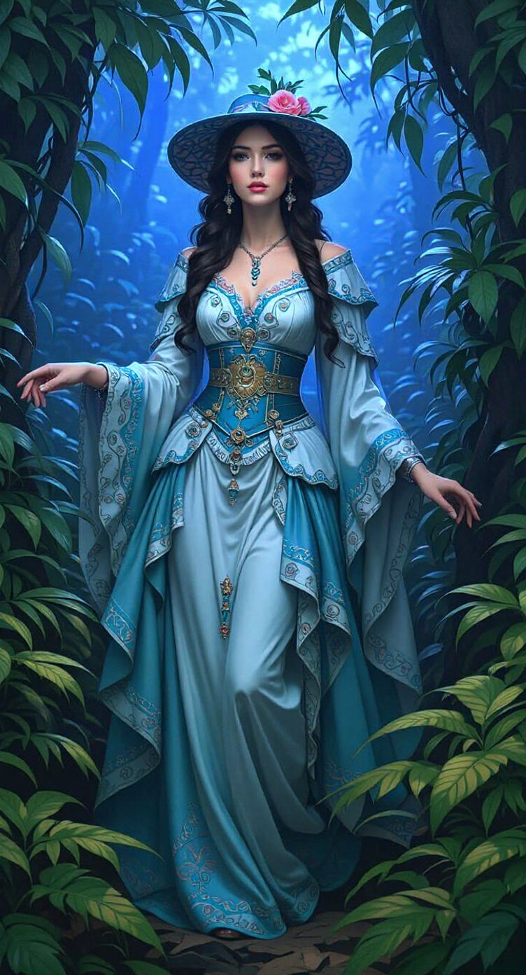 Stained Glass Woman Transformed into Forest Picnic Scene