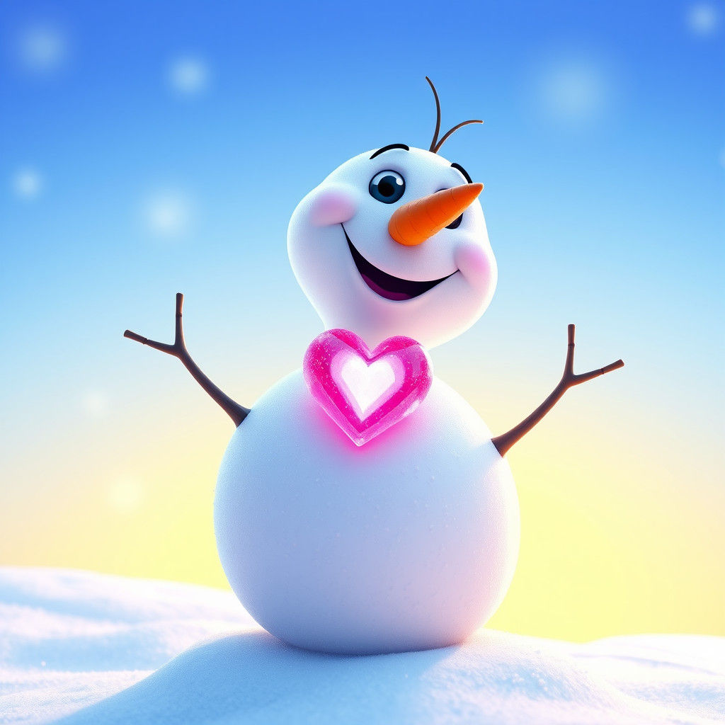 Happy Snowman with Pulsing Heart in 3D Digital Art