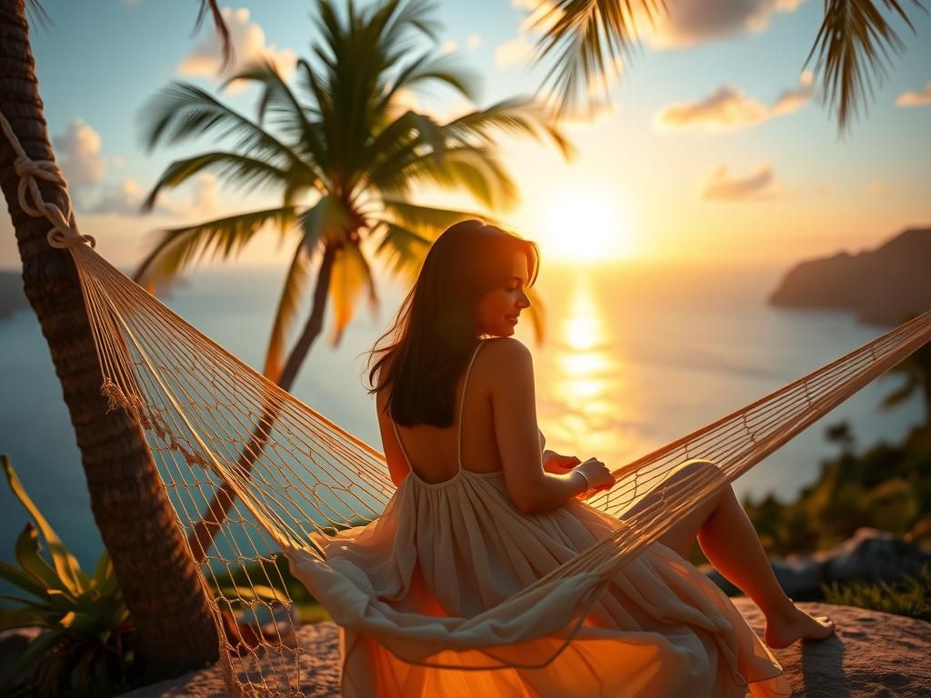 Woman in Hammock at Sunset, Soft Focus Photography
