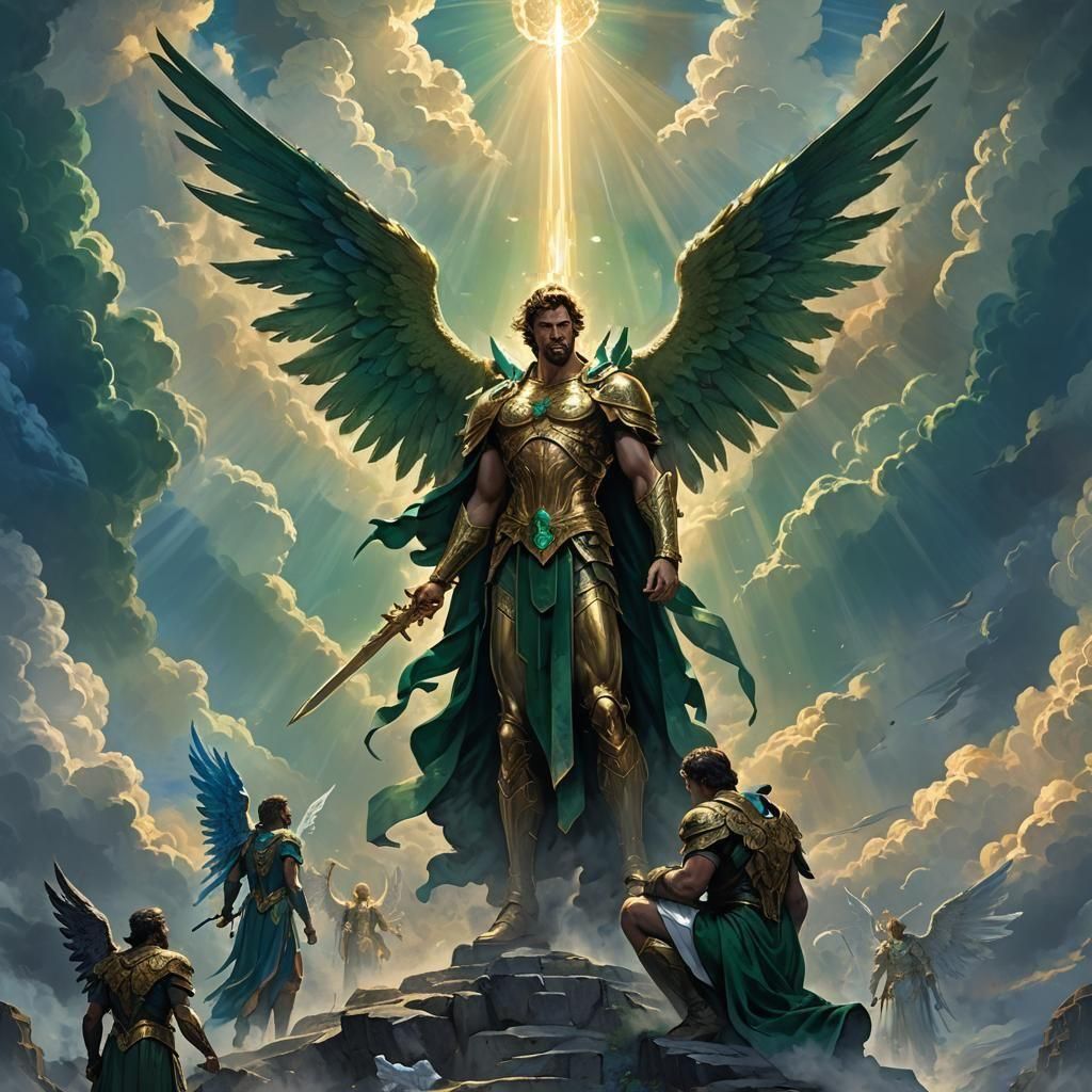 Adam's Creation: Angels Worship, Satan Flees. Digital Art