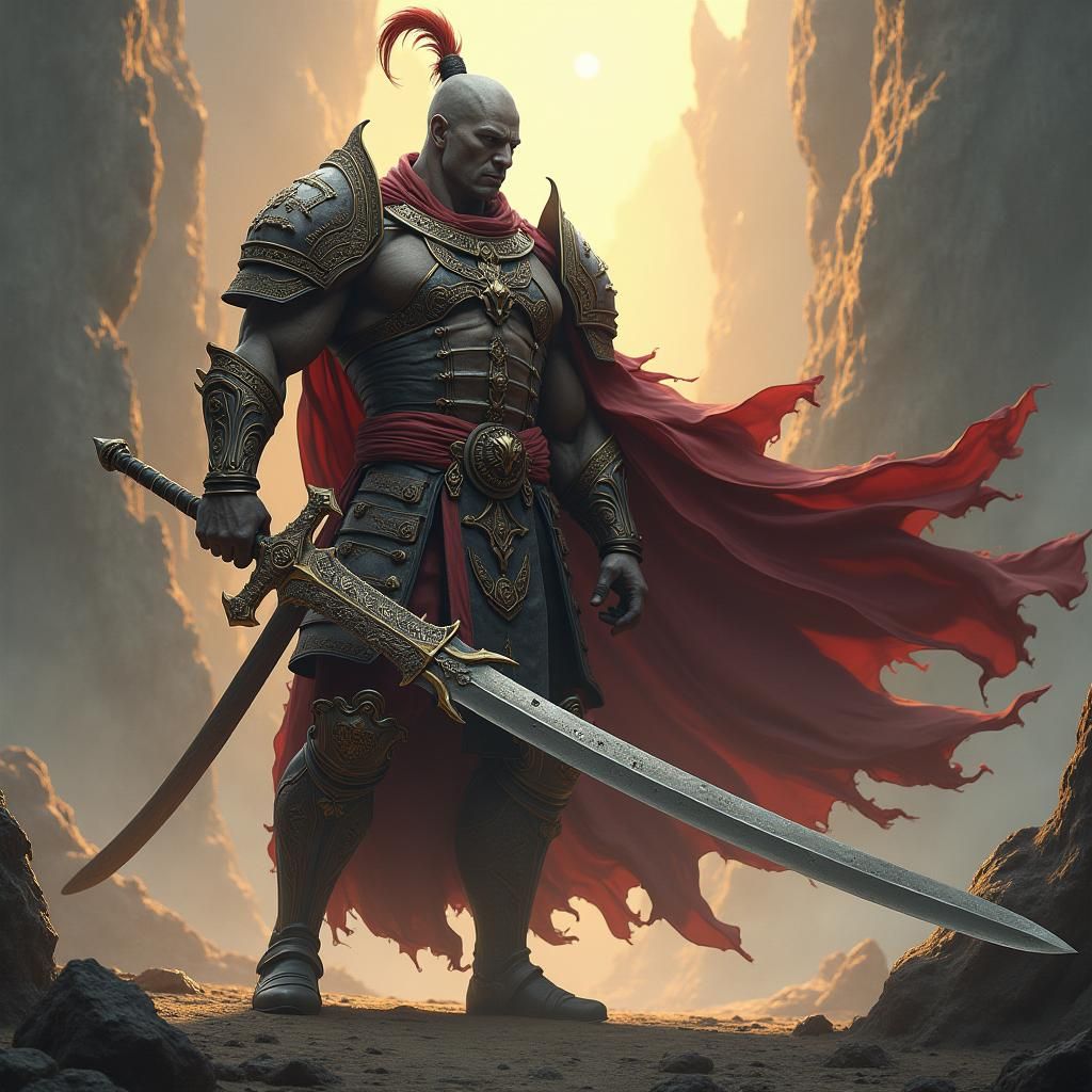 Heroic Warrior with Sword and Samurai Cape