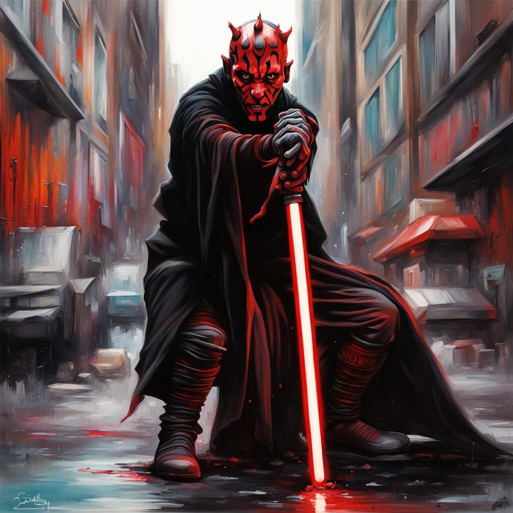 Darth Maul Graffiti Art with Red Lightsabers