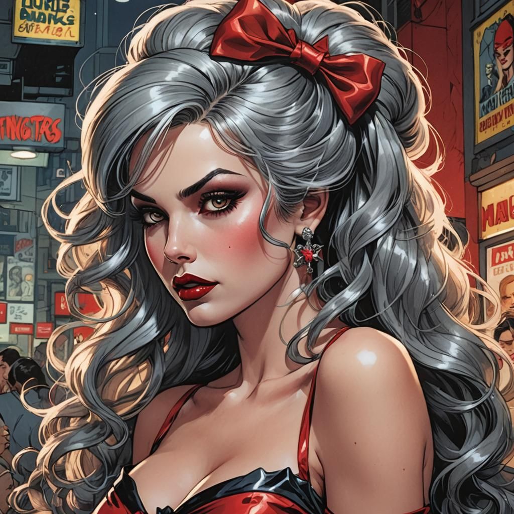 Glamorous Woman in Red Lingerie, Comic Book Art