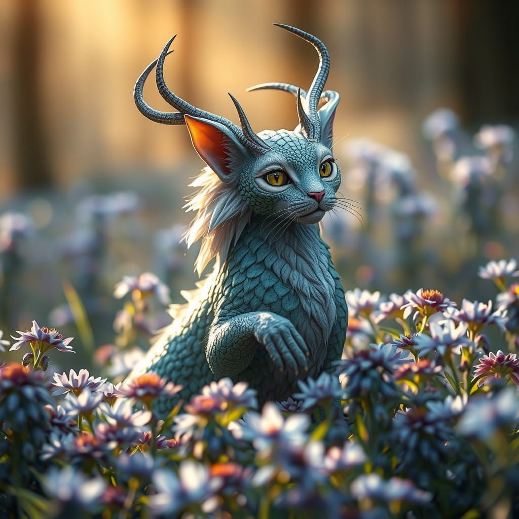 Surreal Winter Landscape with Majestic Dragon-Cat in Etherea...