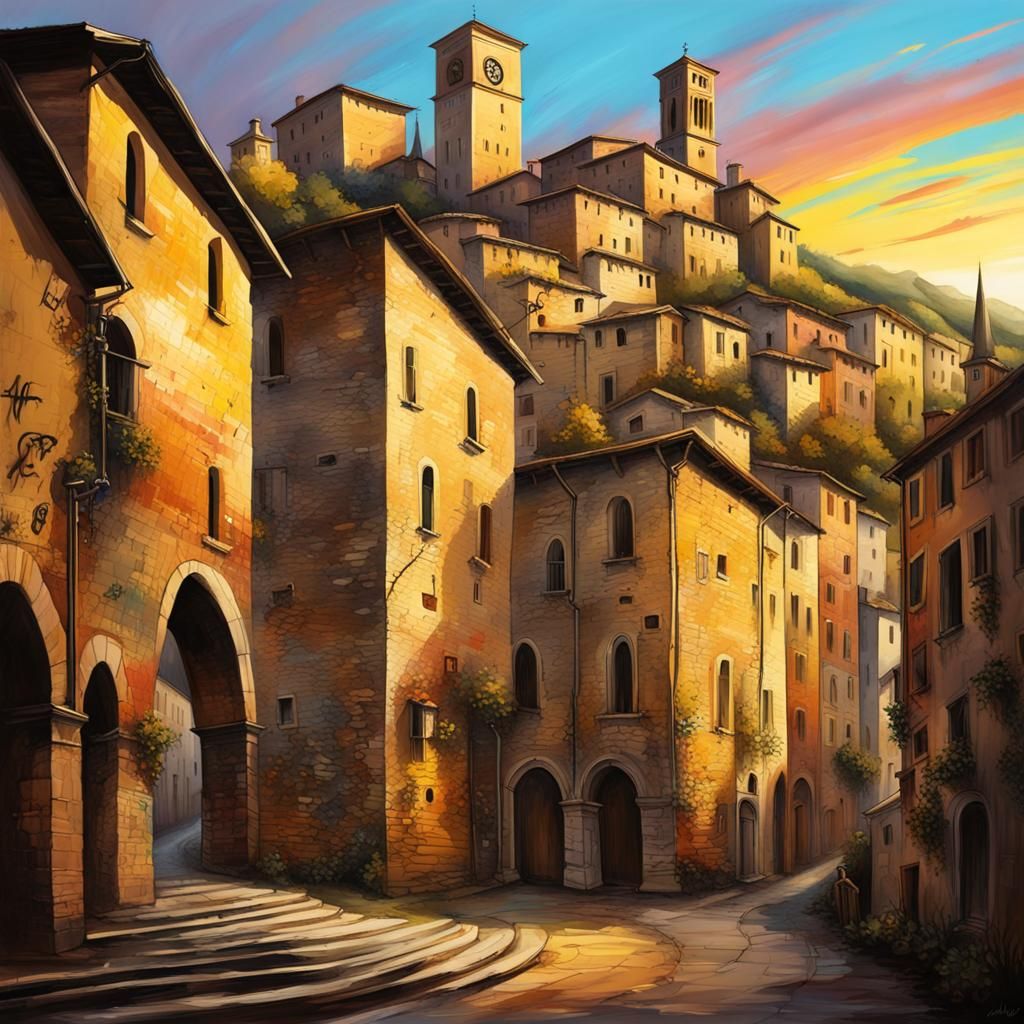 Urbino Medieval City in Graffiti Splash Art
