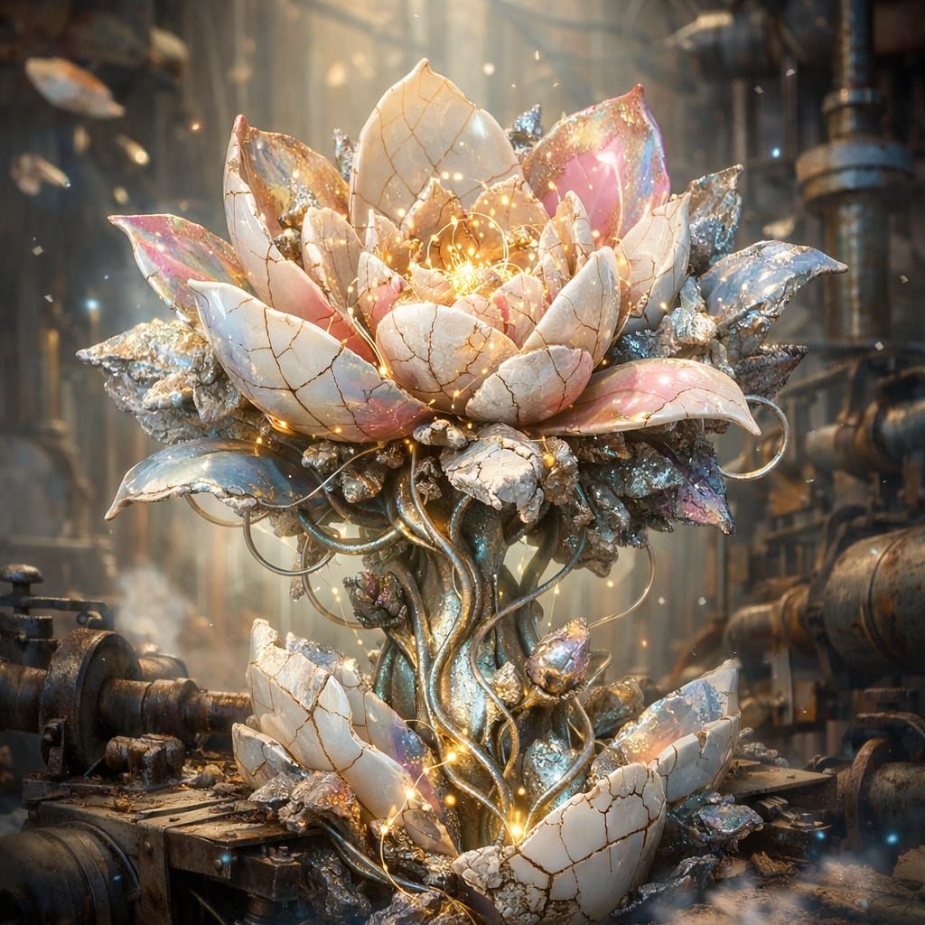 Surreal Hypercomplex Flower in Industrial Fabric