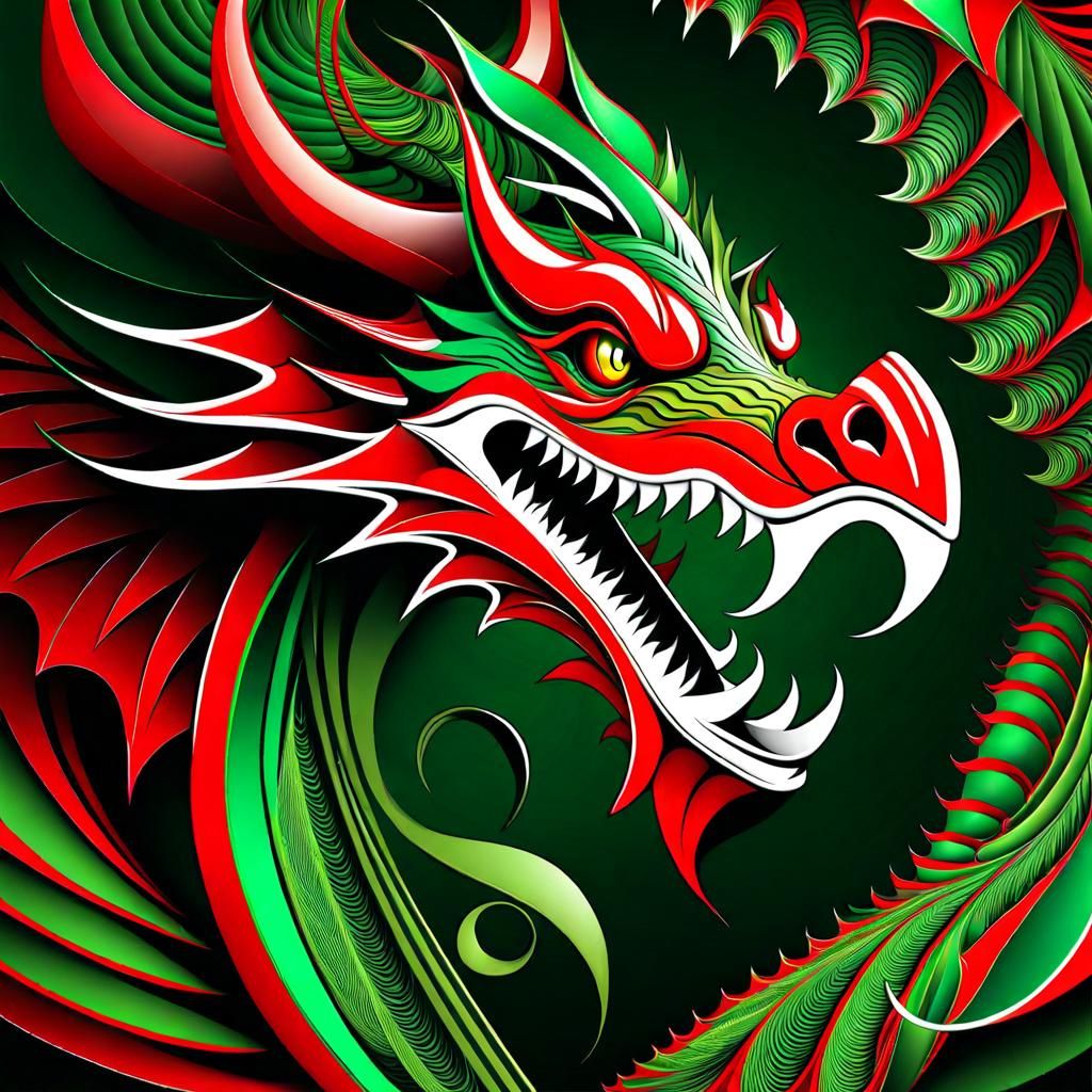 Festive Dragon Wearing Santa Hat in Abstract Vector Style