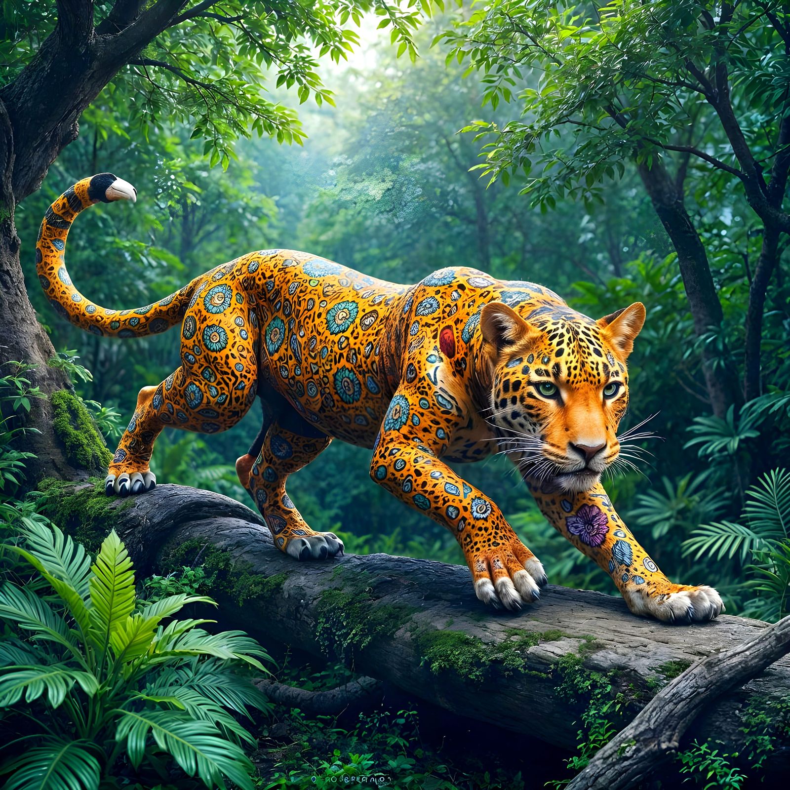 Vibrant Jaguar in Abstract Vector Fractal Style