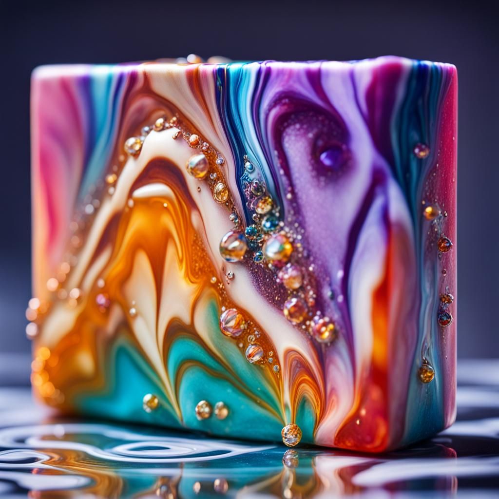 Jeweled Marbled Soap in Hyperrealistic Splash Art