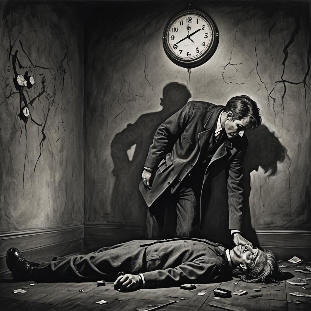 Noir Detective Scene in Charcoal Art Style