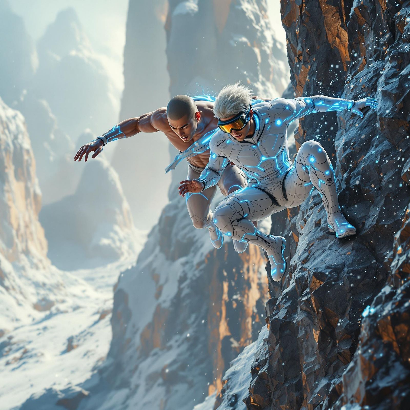 Futuristic Athletes Leap Over Chasm on Alien Planet