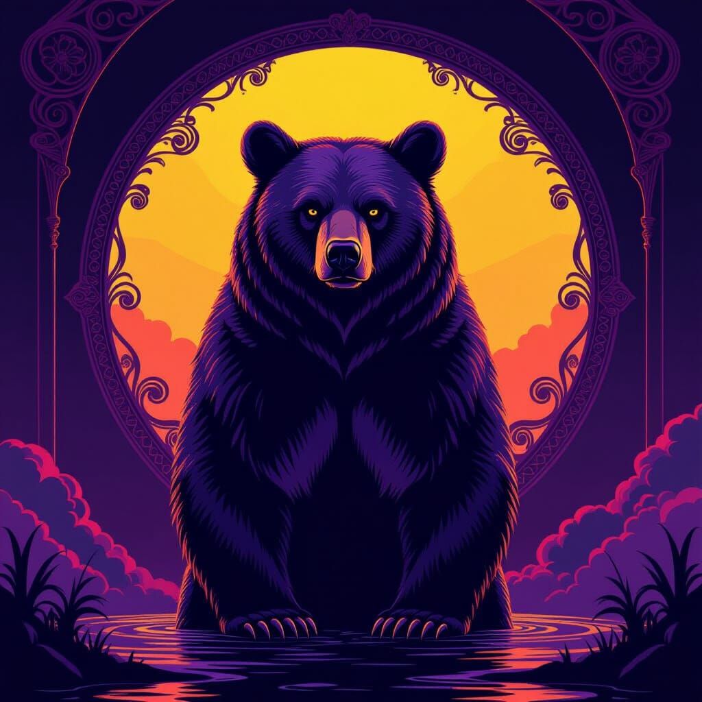 Dark Fantasy Bear Concept Art with Art Nouveau Flair