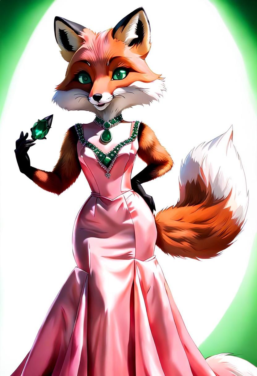 Glamorous Fox Character in Pink Gown, Anime Style