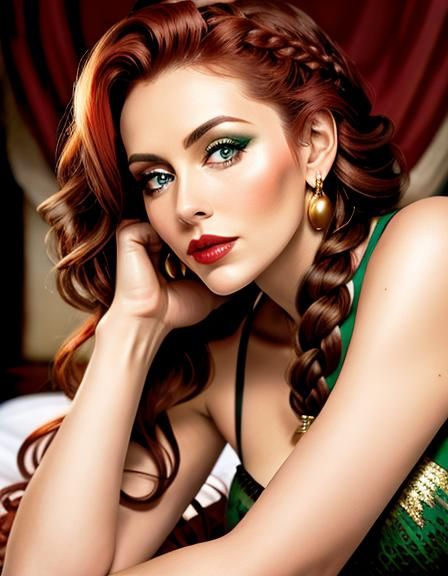 Irish Pin-Up Model with Braided Red Hair