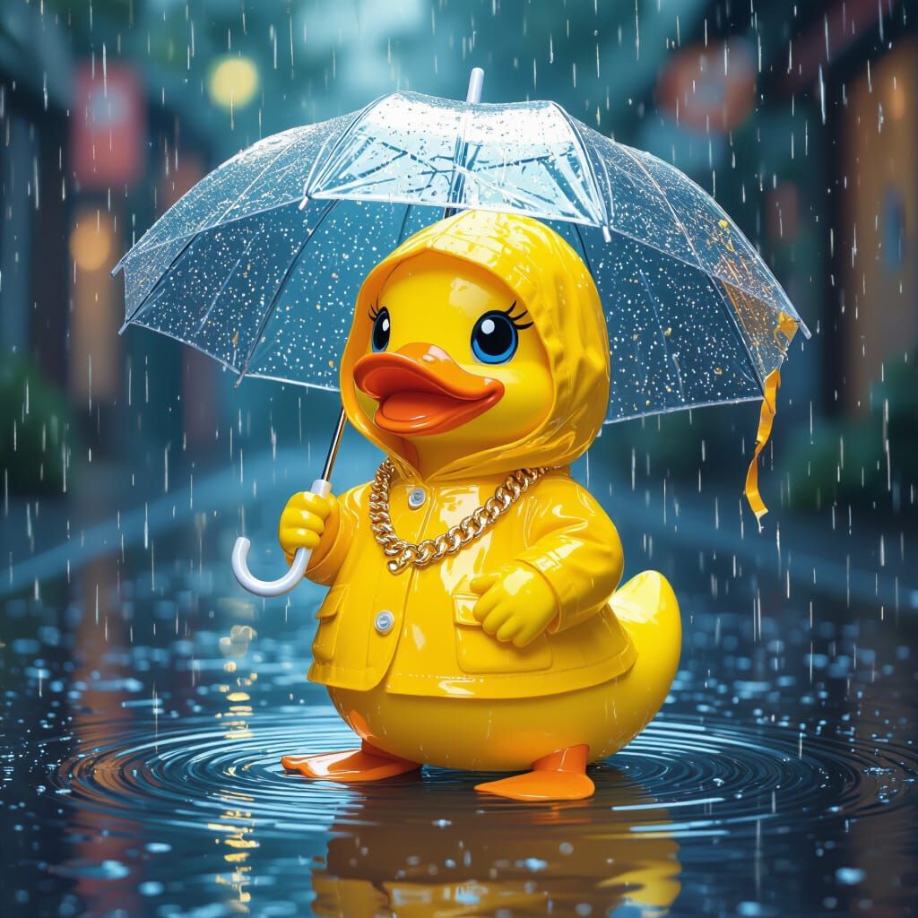Rubber Duck in Rain, Murakami-esque Illustration