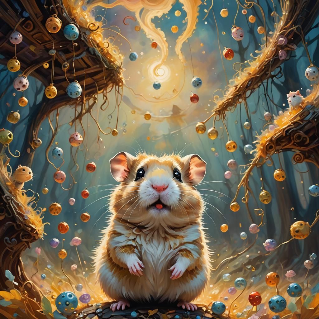 Adorable Hamster in Whimsical Expressionist Oil Painting