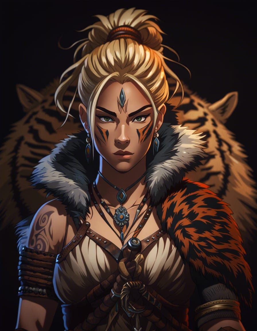 Tribal Barbarian in Anime Style