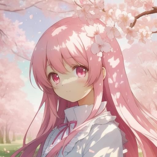 Anime Girl in Sunlit Garden: Kawaii Watercolor