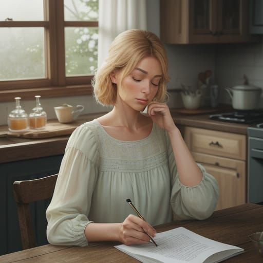 Polish Woman Savoring Milk in Cozy Kitchen