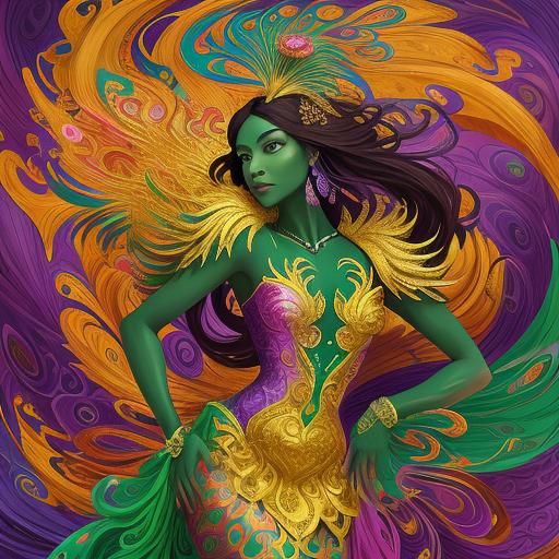 Dragon Peacock Woman in Abstract Expressionist Style