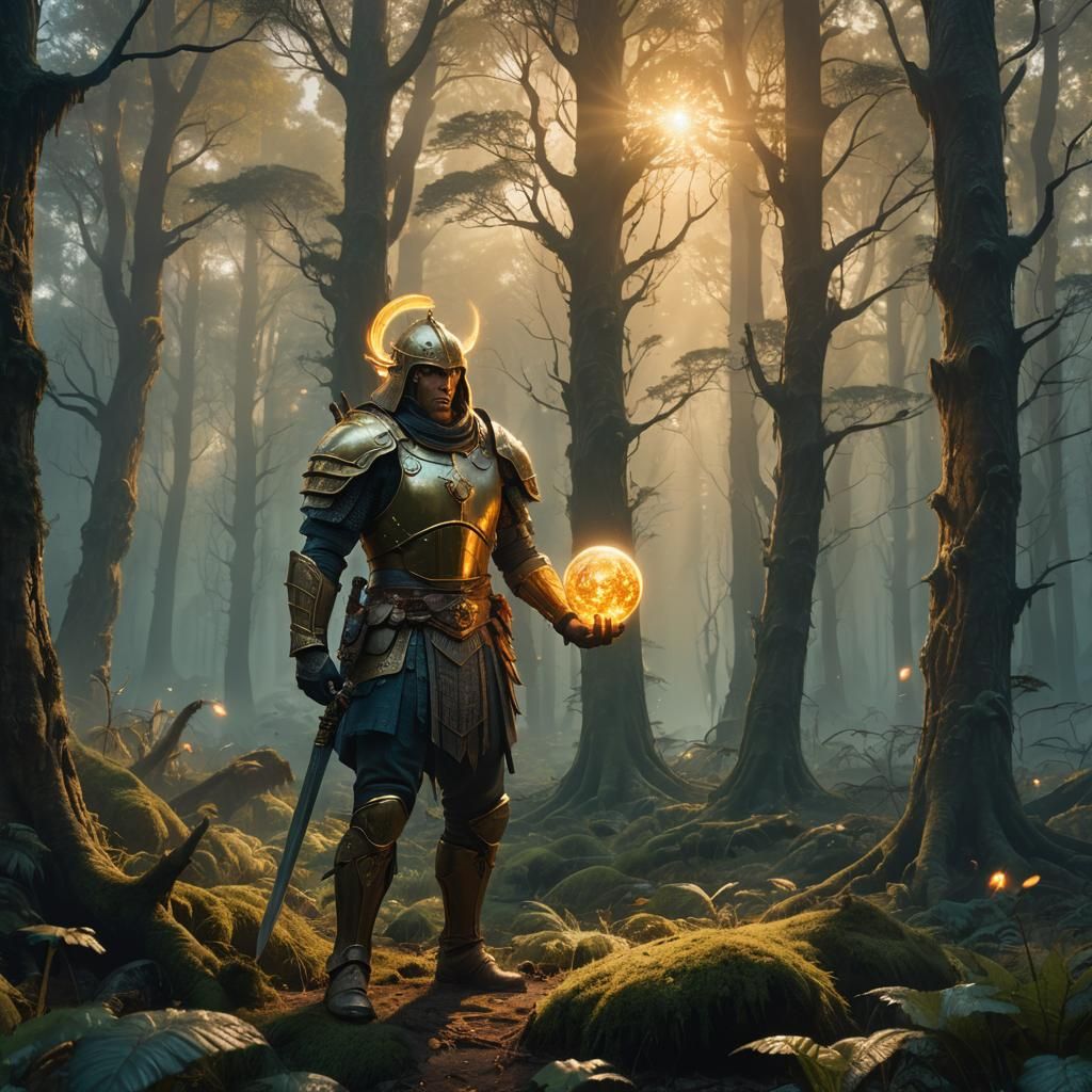 Warrior in Mystical Forest Digital Matte Painting
