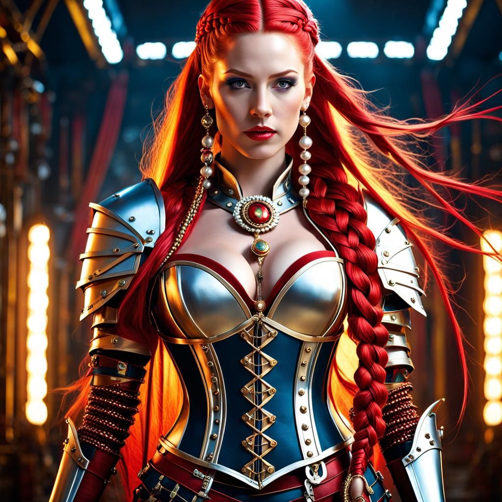Bronzepunk Woman Warrior in Corset Armor