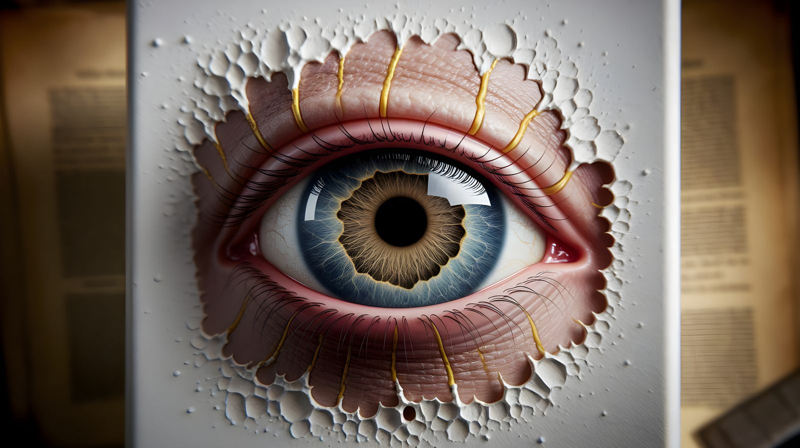 Meticulously Dissected Eyeball on Textured Canvas in Warm Go...