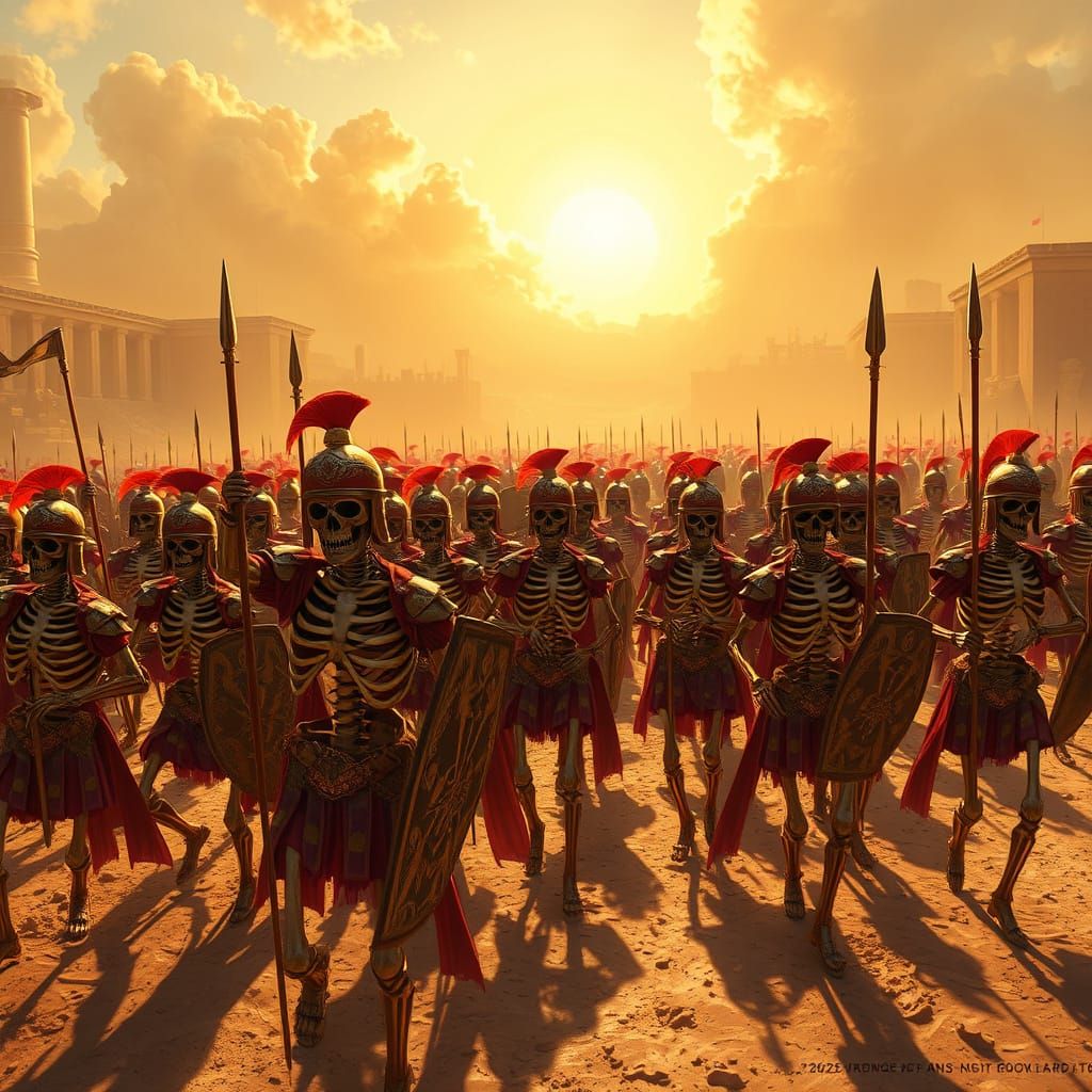 Skeletal Warriors in Roman-Style Armor March Across Ancient ...
