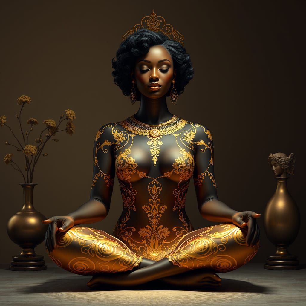 Gilded Goddess in Serene Contemplation