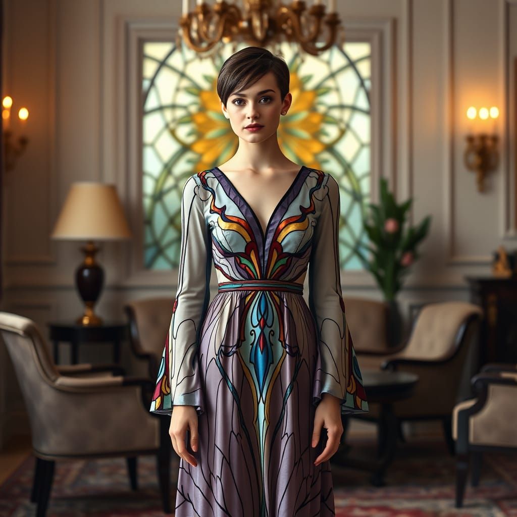 Woman in Crystal Marble Dress, Art Nouveau Style