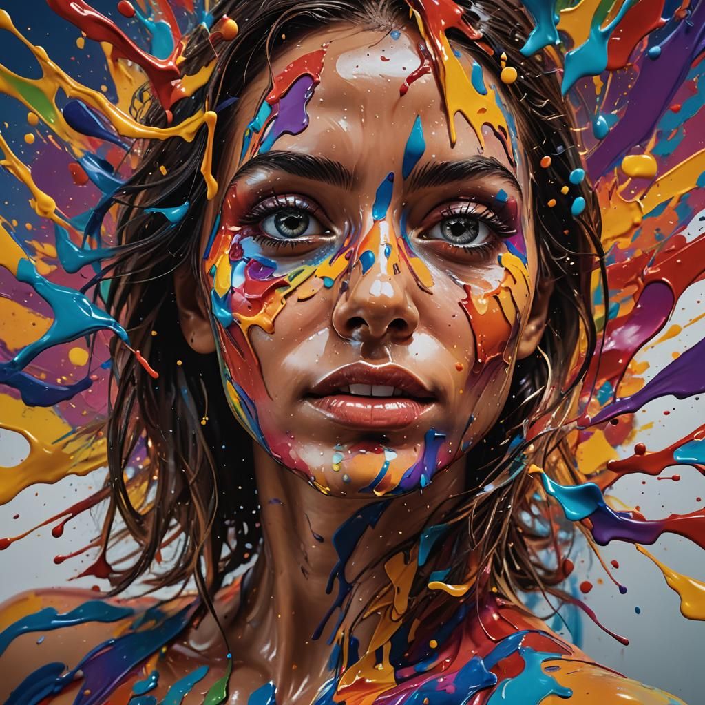 Hyperrealistic Splash Art Face with Bold Expression