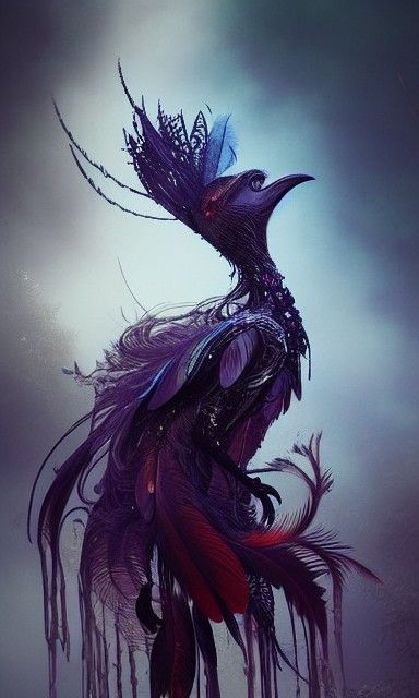 Magical Bird Goddess with Elaborate Feathers