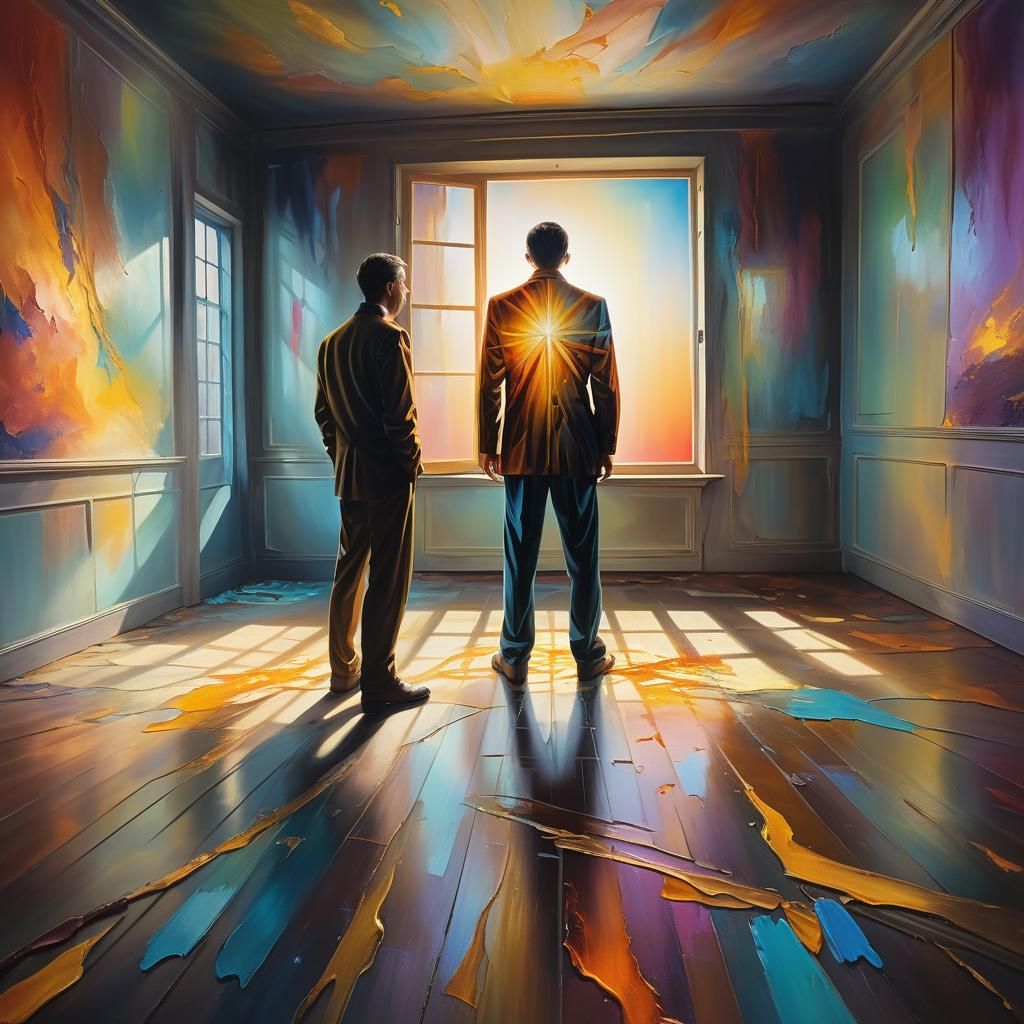 Surreal Figure in Empty Room: Oil Painting